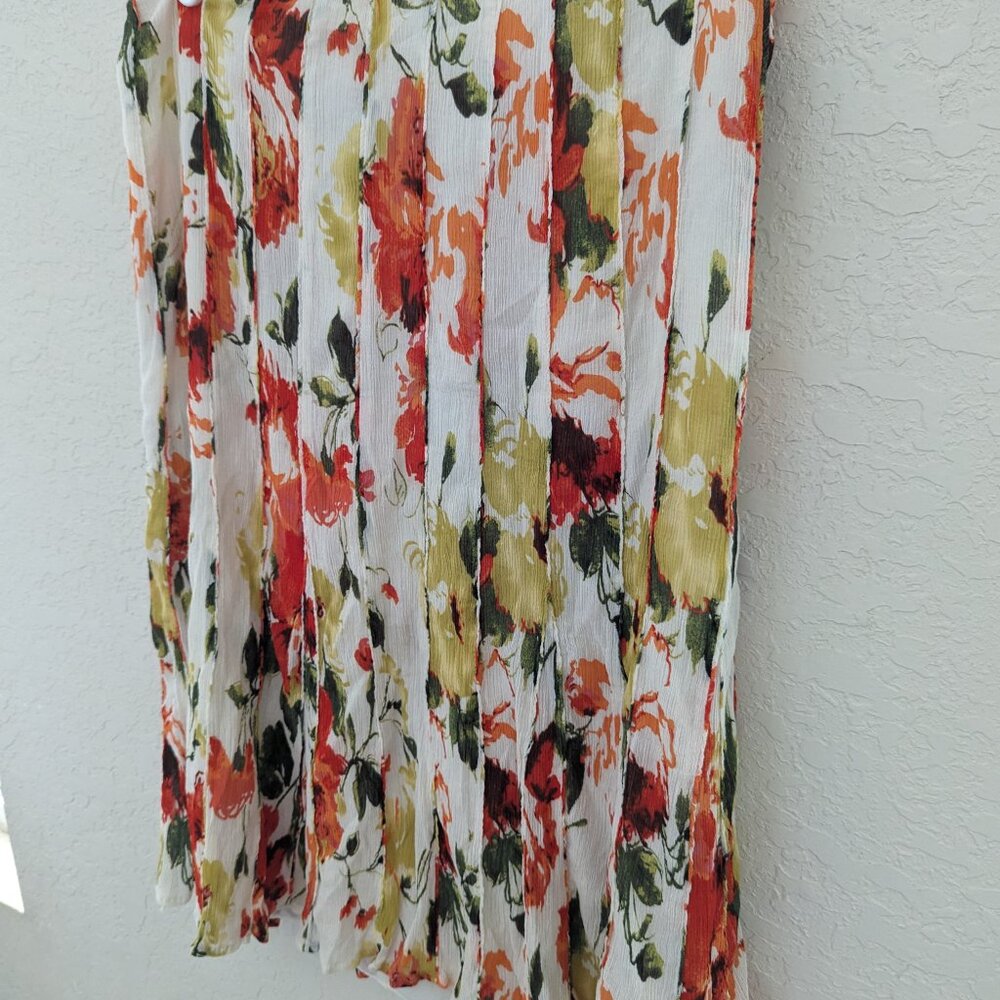 Liberte by Emanuel Pleated Watercolor Floral Skirt Silk Cotton Size 14 - Picture 3 of 6